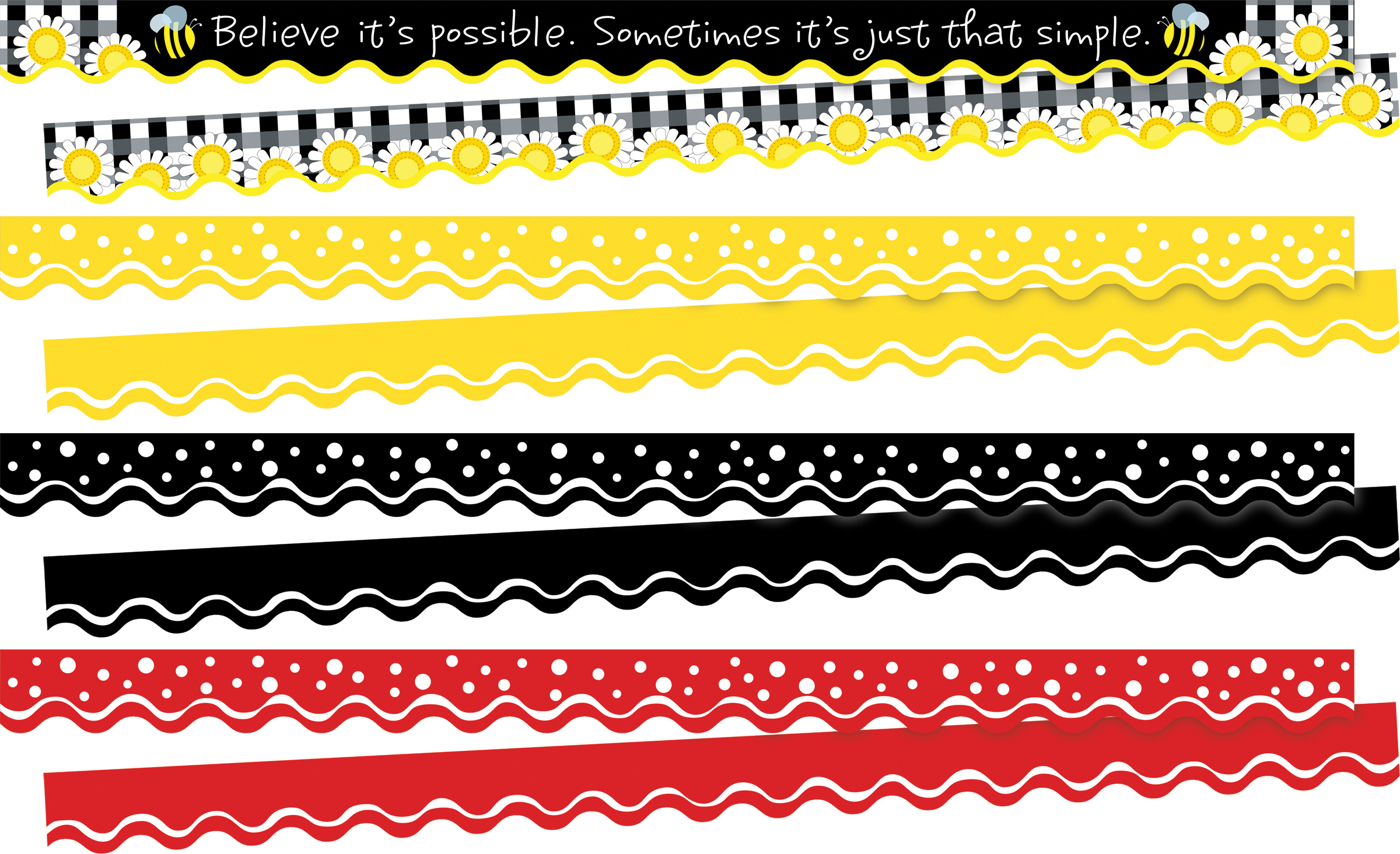 BEE Awesome Double-Sided Scalloped Border, 4 Designs, 52 Pieces of Trim per Set